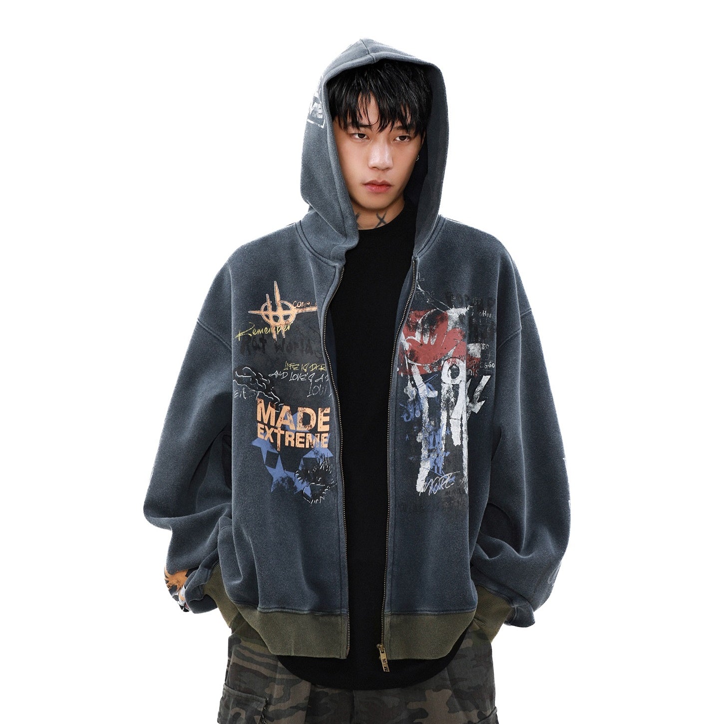 Street Graffiti Zip Hooded Parka MB7082