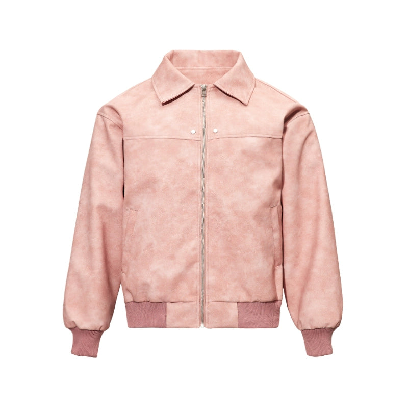 PU Leather Loose Distressed Work Jacket MB7249