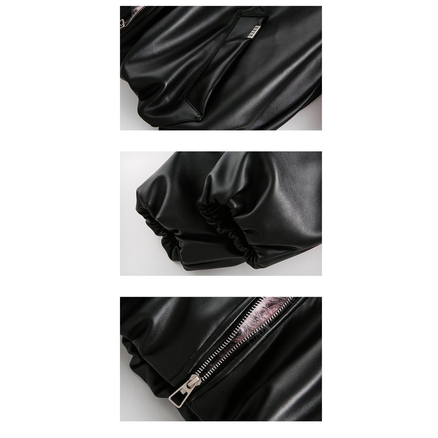 Plush PU Leather Hooded Jacket MB7294