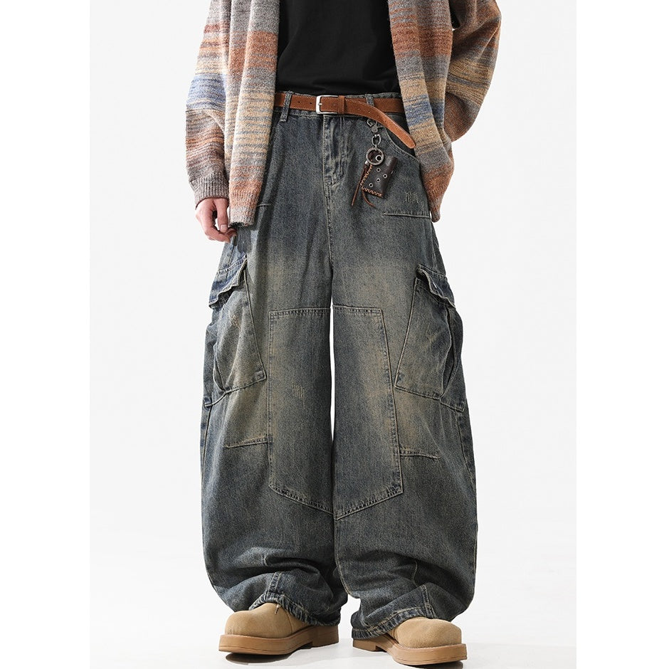 Washed Wide-leg Scimitar Cargo Jeans MB7335