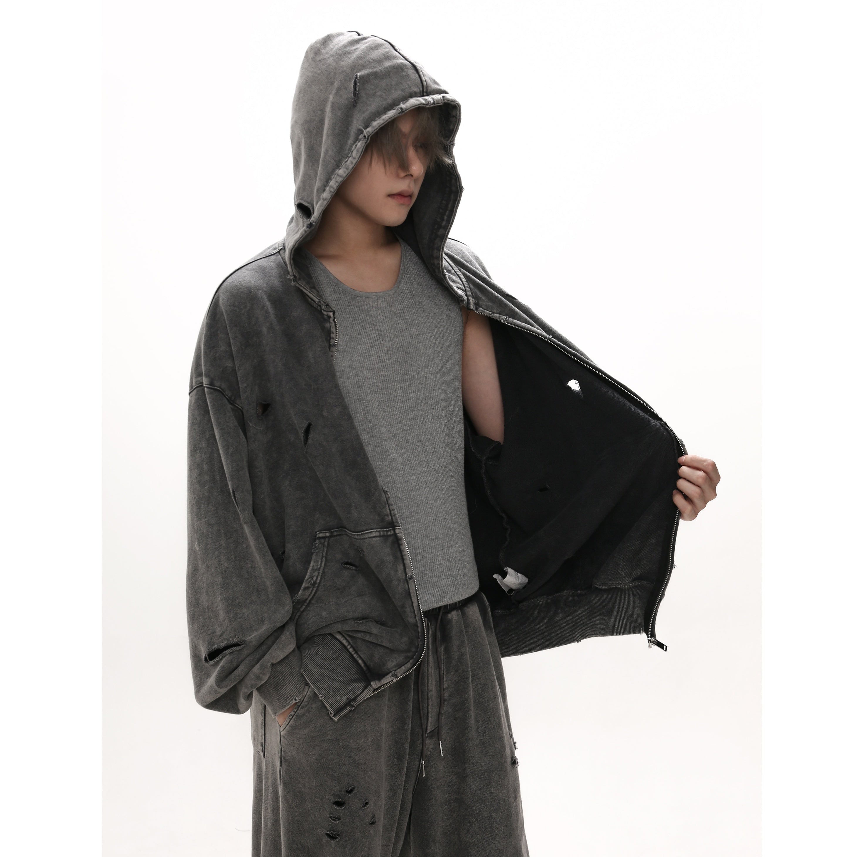 【上下別売り】Distressed Ripped Hooded Jacket MB7329
