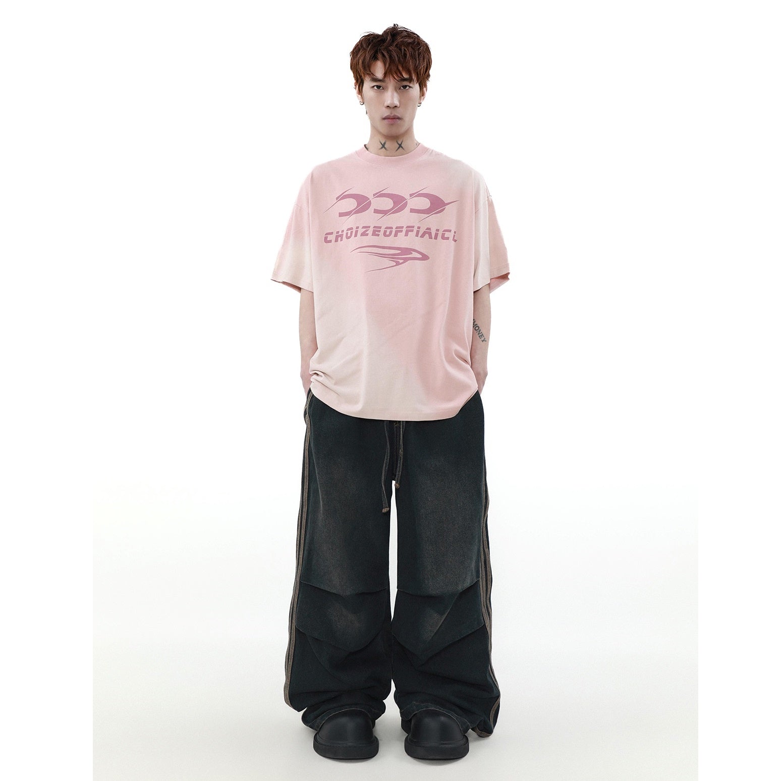 Wash Gradient Letter T-Shirt MR009