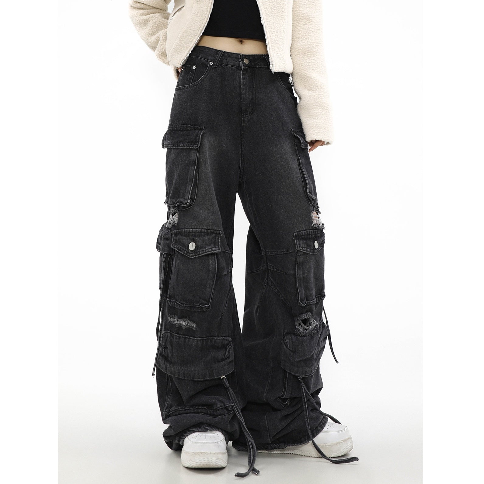 Ripped Loose Straight Cargo Jeans MR052