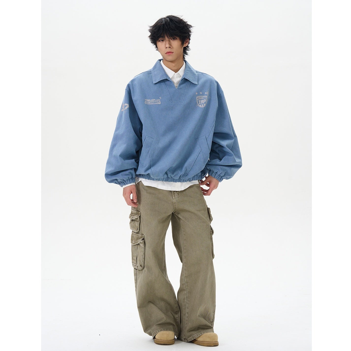 Polo Collar College Style Loose Pullover MB7346
