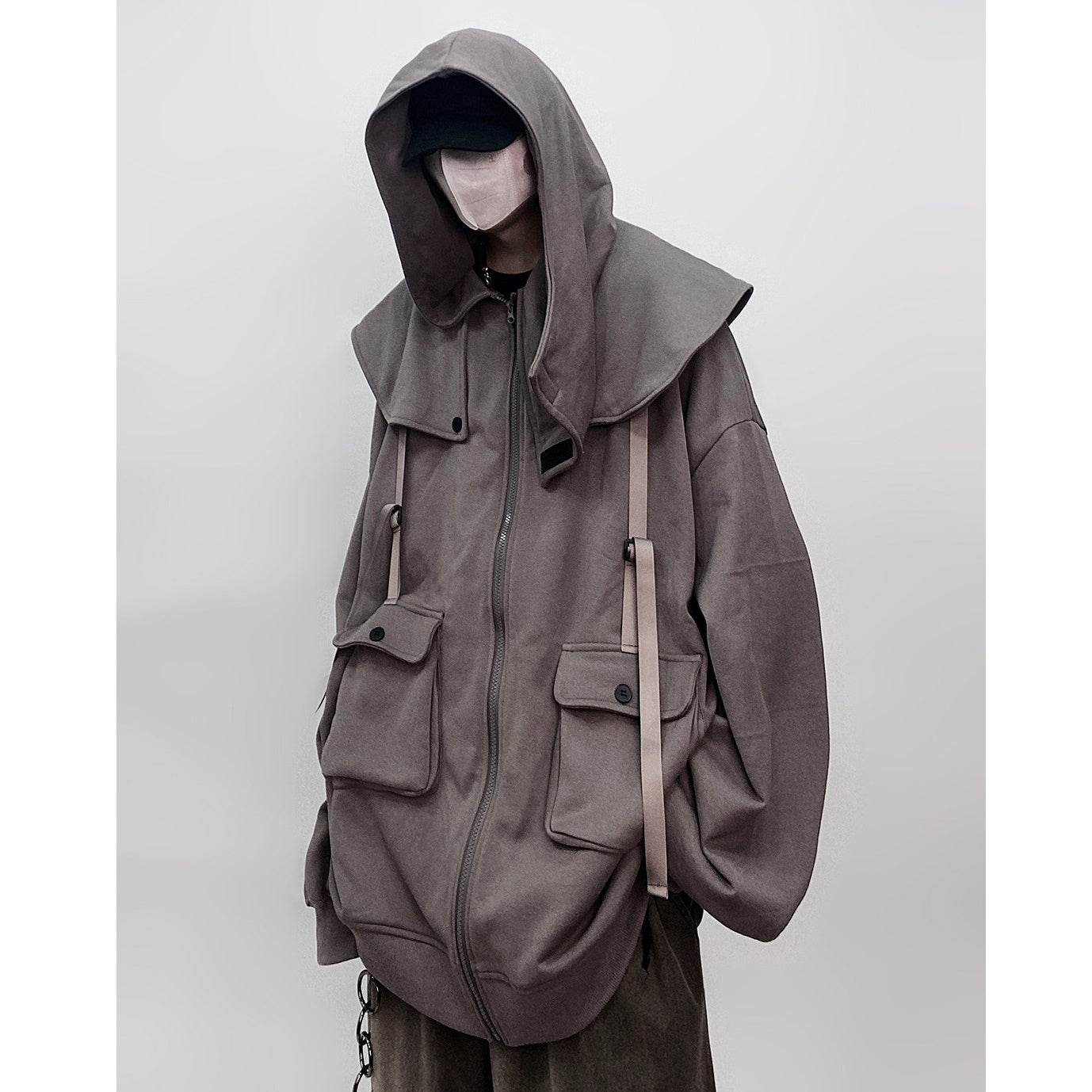 Cape Design Loose Hooded Zip Jacket UU7020