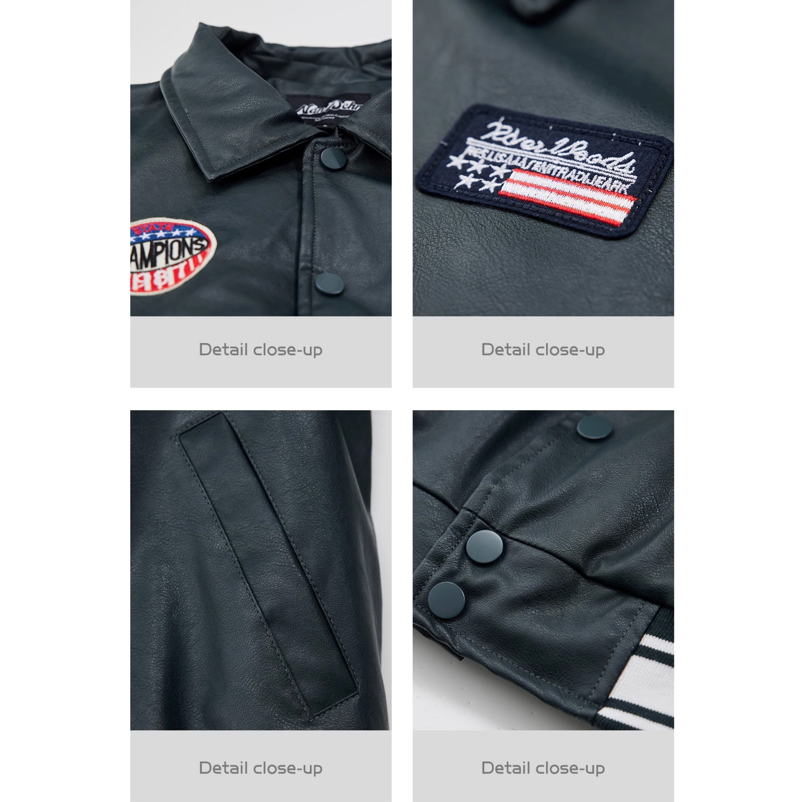 PU Leather Appliqué Embroidery Coach Jacket MB7246