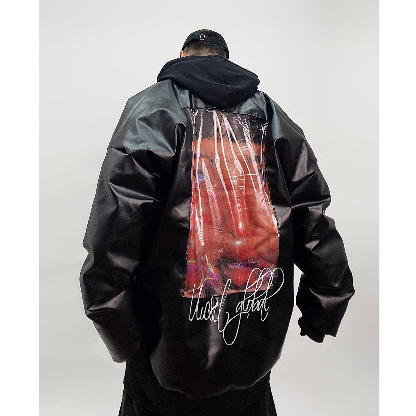 Back Print Loose PU Leather Down Jacket UU7012