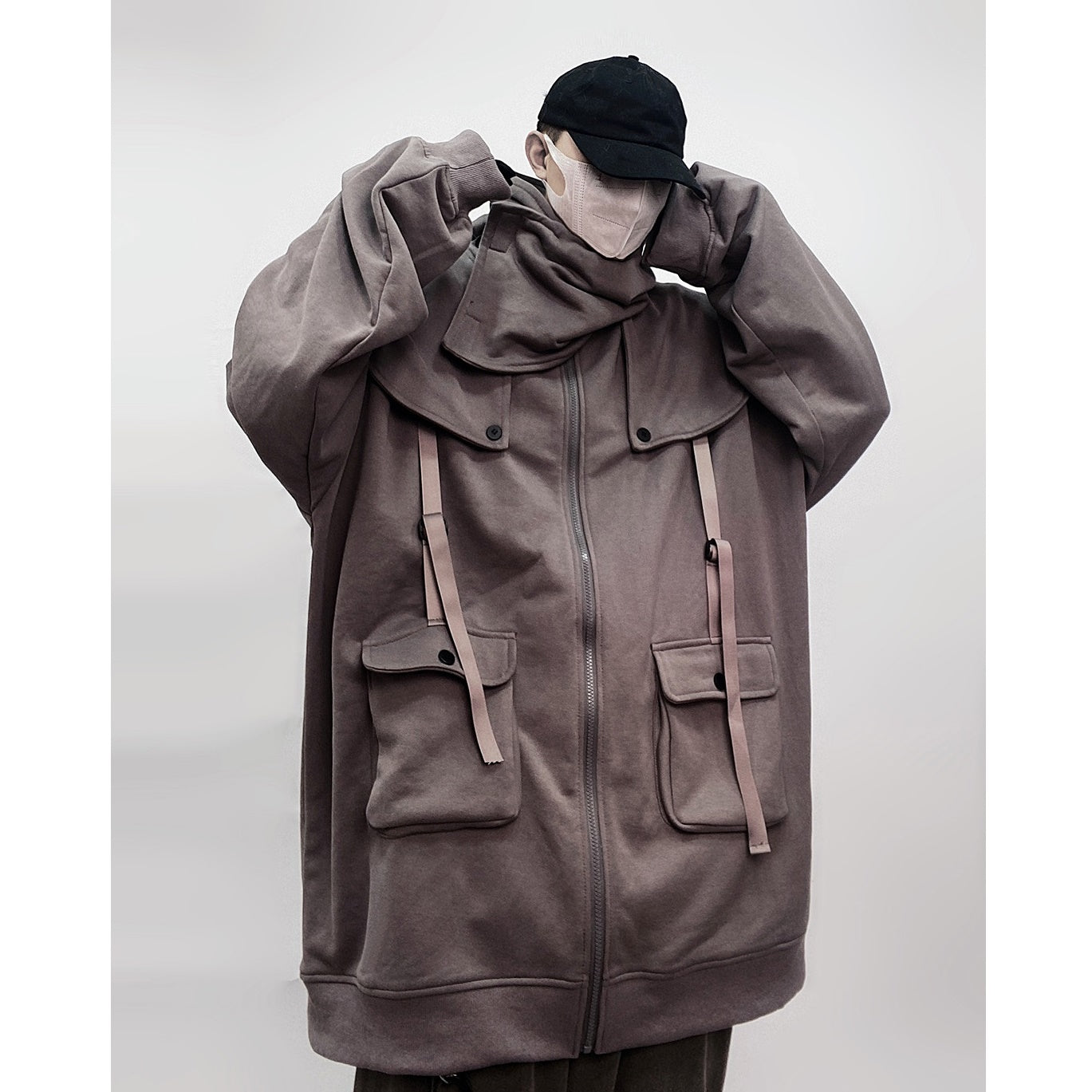 Cape Design Loose Hooded Zip Jacket UU7020