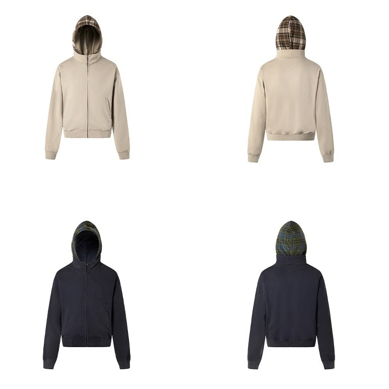 Check Hooded Stand Collar ZIP-Up Parka MB7234