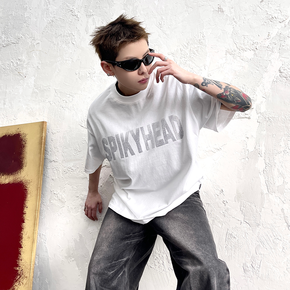 RhineStone Letter Print T-Shirt EAT106