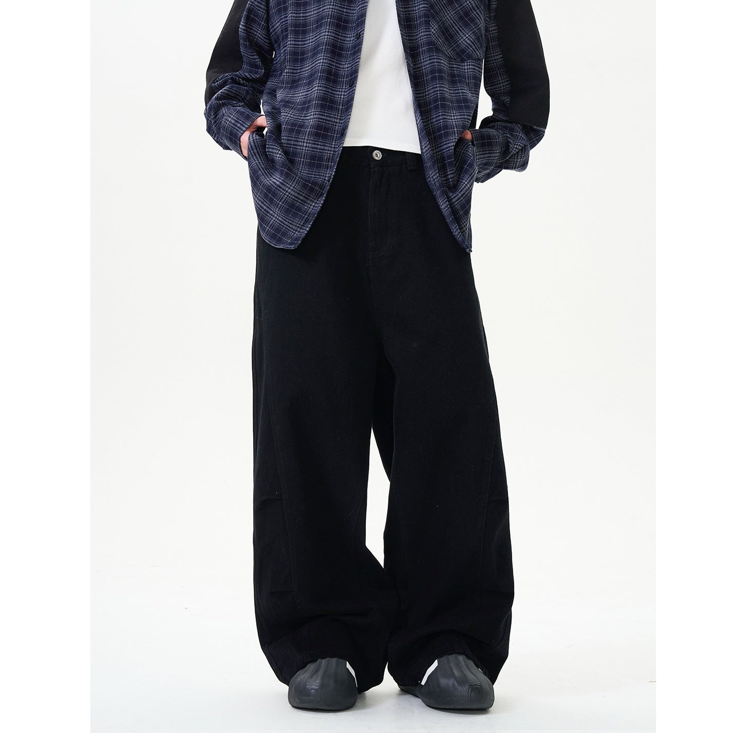 Washed Distressed Switching Design Wide Pants NA7009