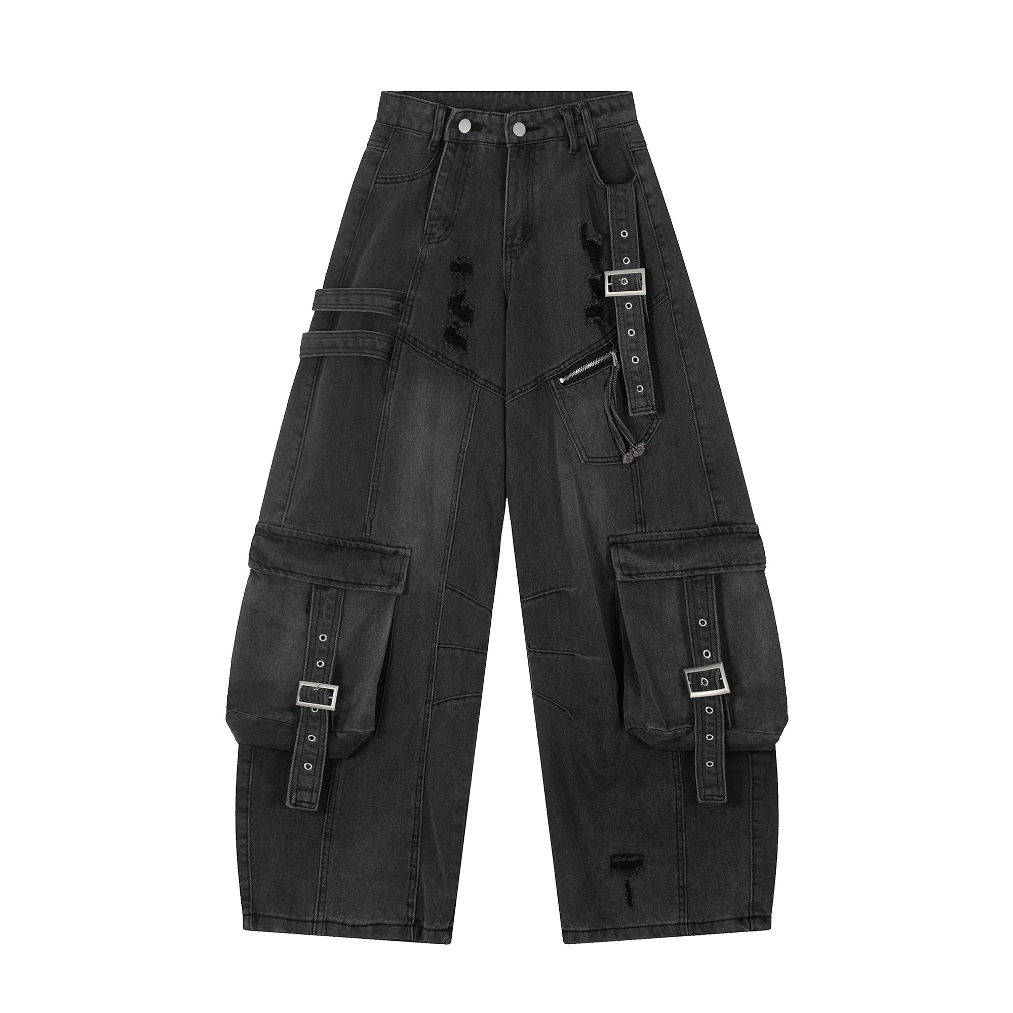 Ripped Scimitar Strap Cargo Jeans MB7343