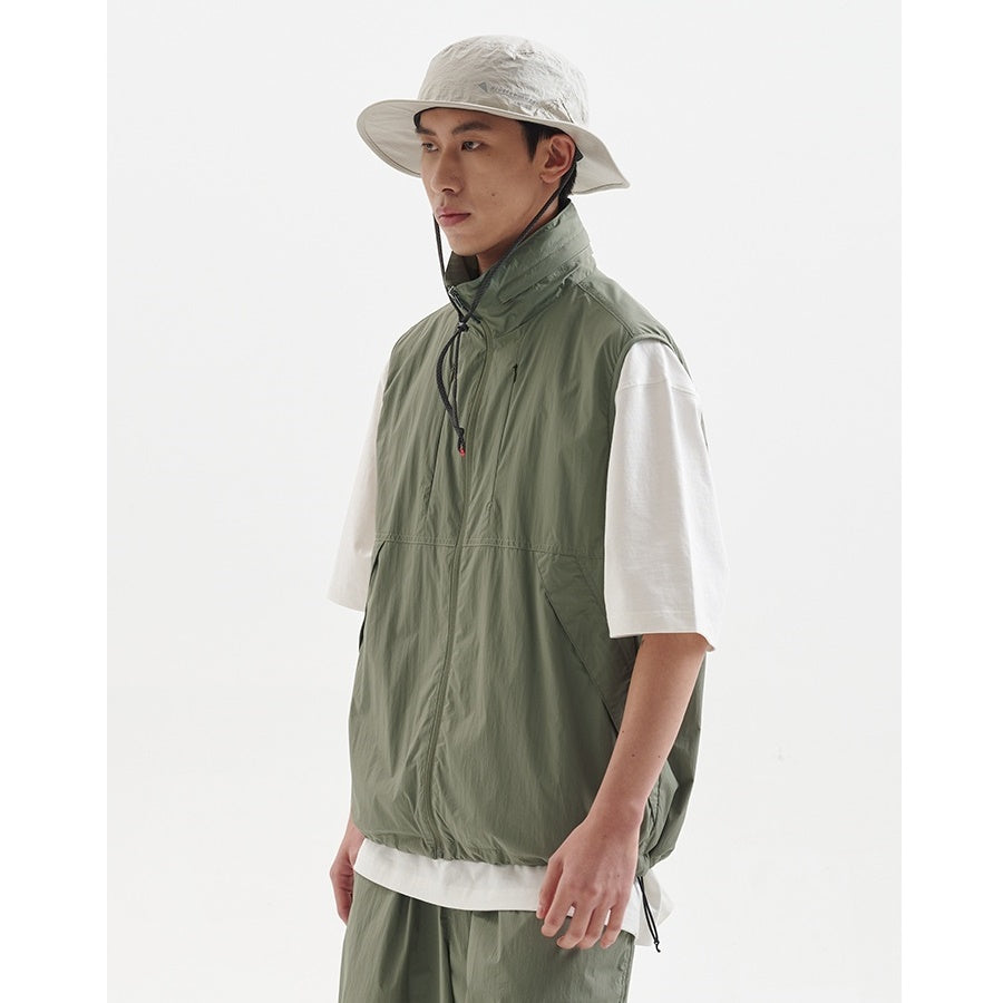 High-Neck Hidden Hood Outdoor ZIP-Up Vest BB001
