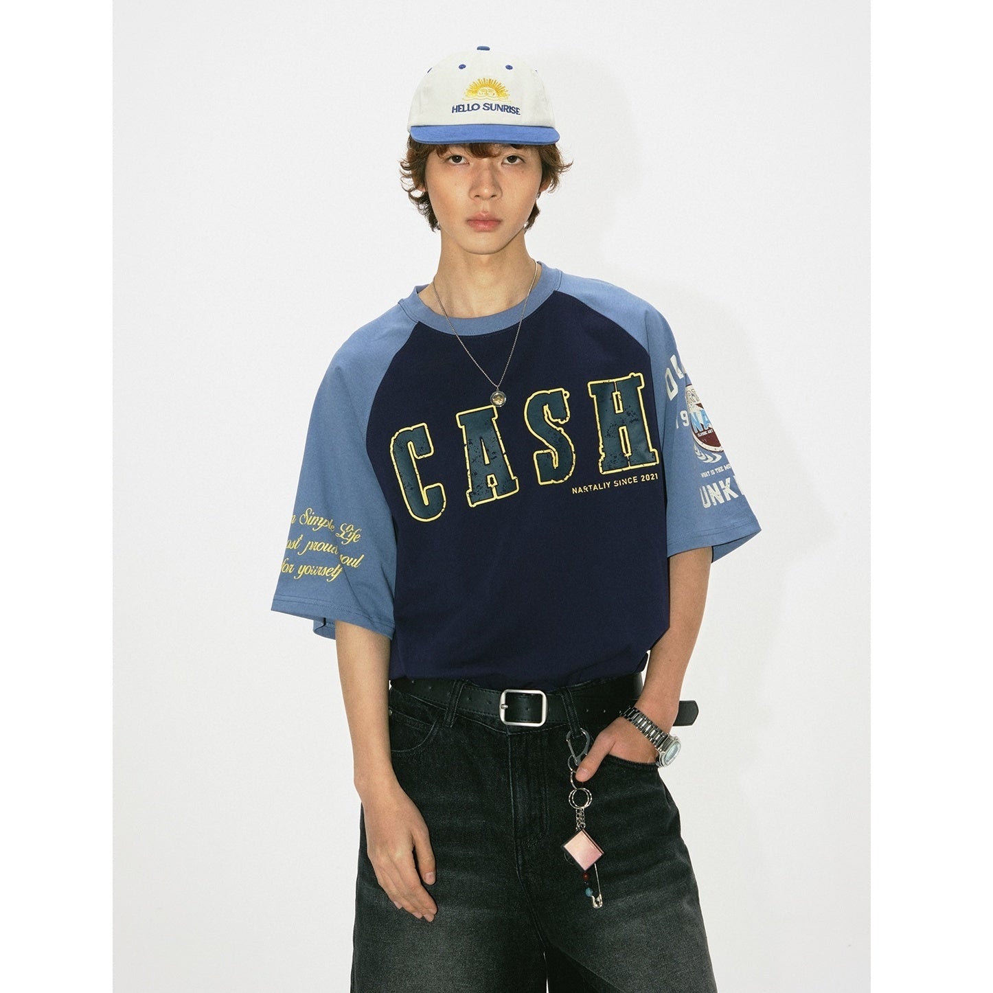 Contrasting Panel Raglan Sleeve T-shirt NA7013