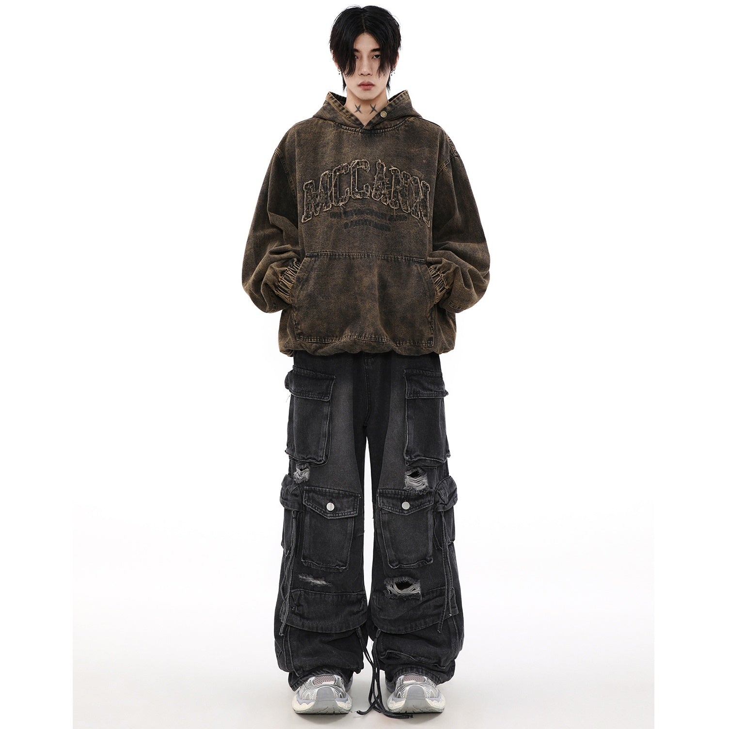 Distressed Wash Denim Hoodie MB7081