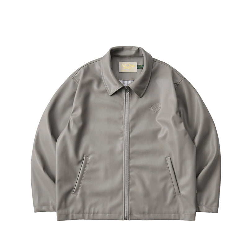 Fake Leather Embroidery Zip-up Jacket BT7001