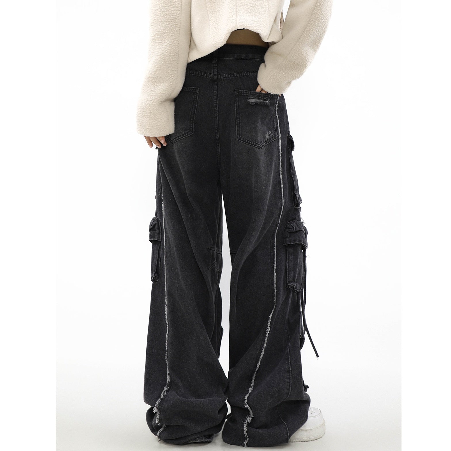Ripped Loose Straight Cargo Jeans MR052