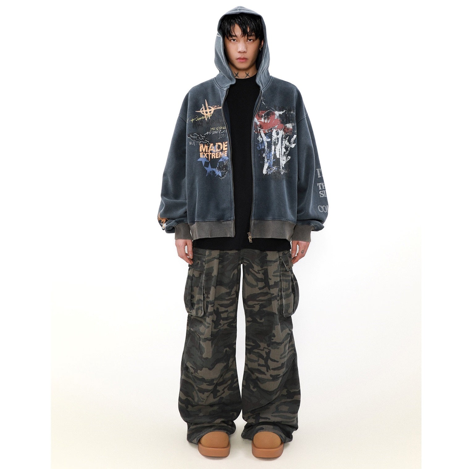 Street Graffiti Zip Hooded Parka MB7082
