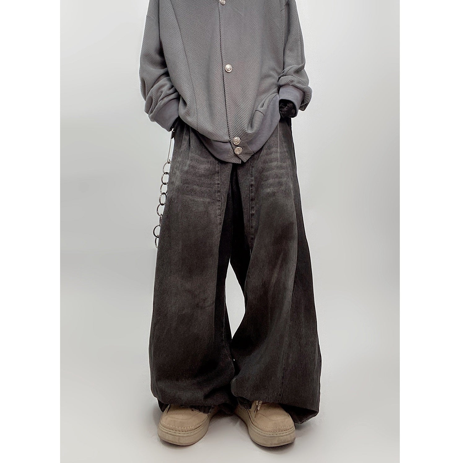Washed Mud Dyed Distressed Wide-Leg Jeans UU7023