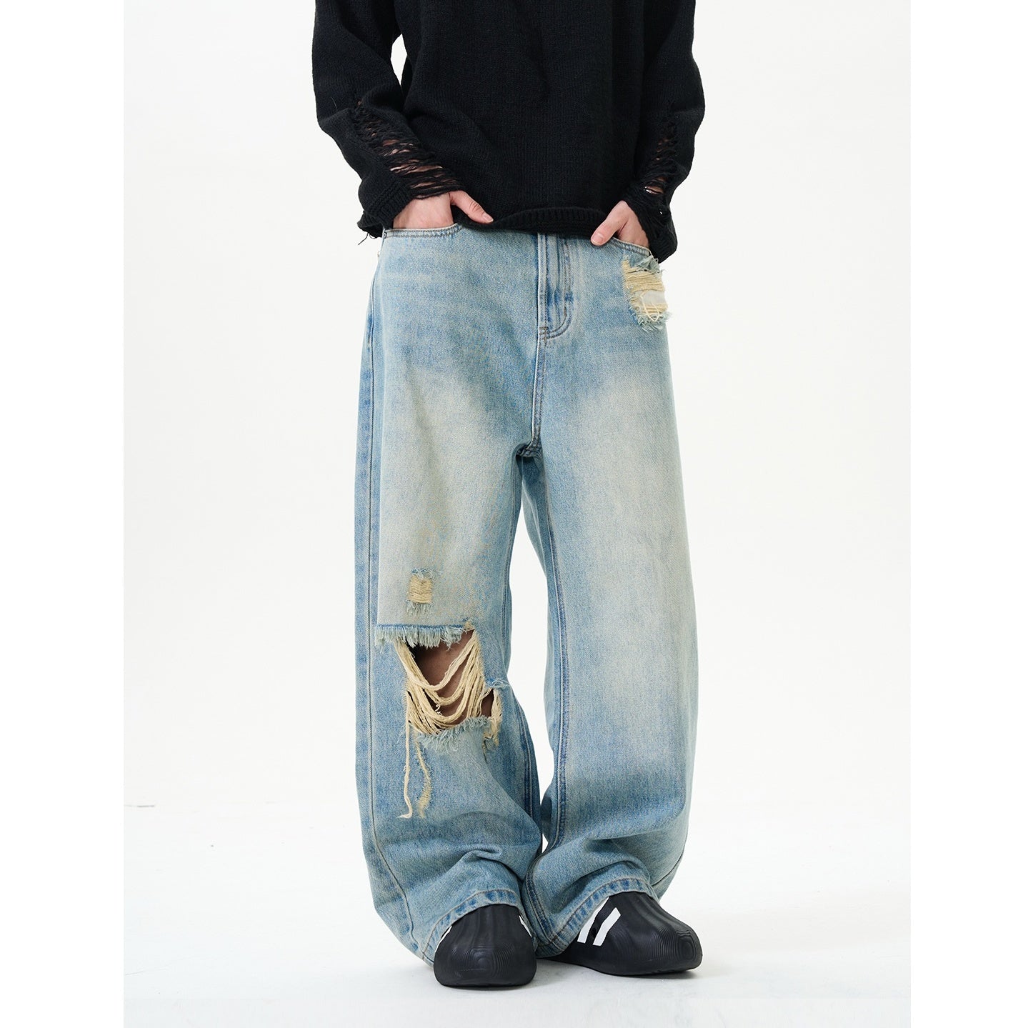 Wash Distressed Ripped Loose Jeans NA7008