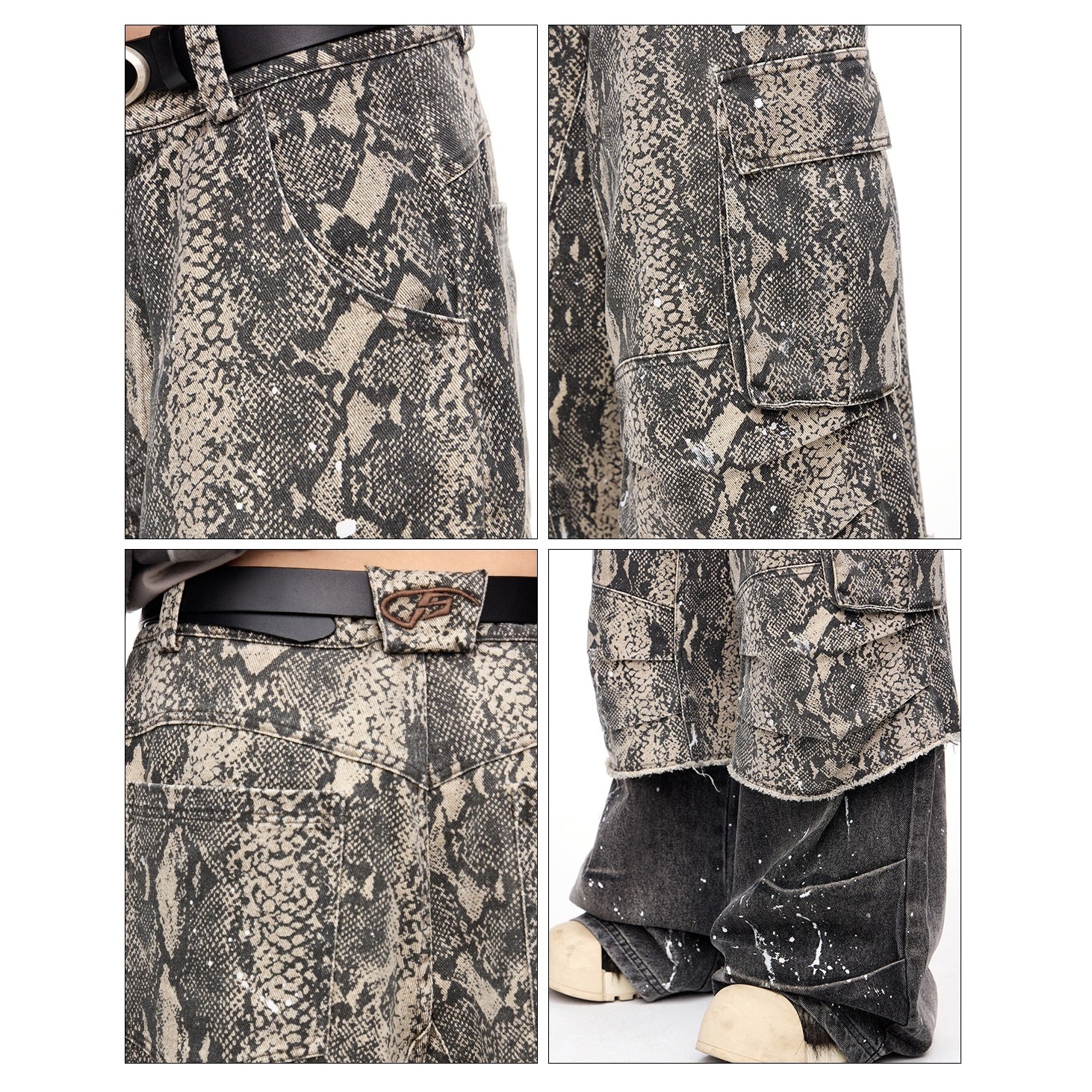 Fake Two-piece Python Print Panelled Baggy Pants MB7321