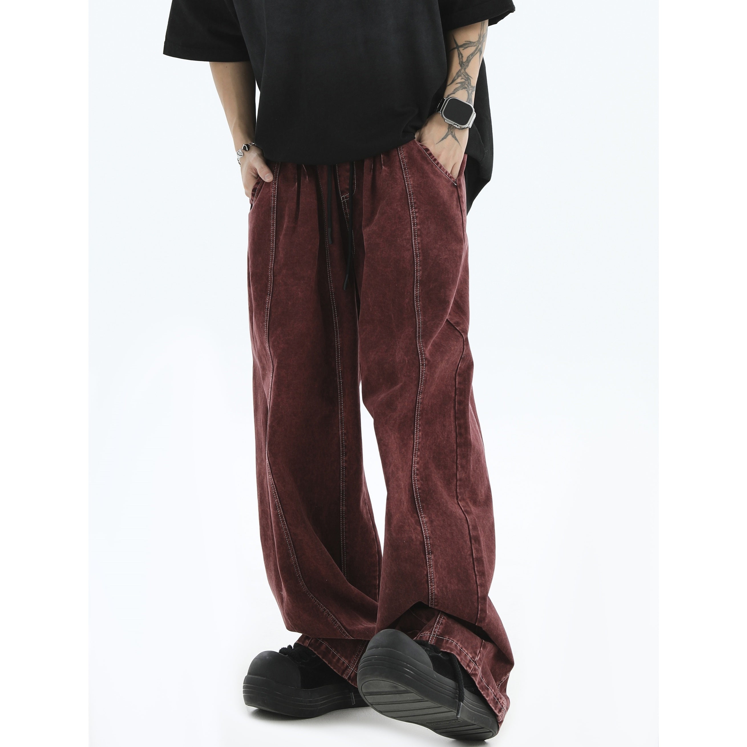 Splicing Crimping Wash Loose Jeans IN7046