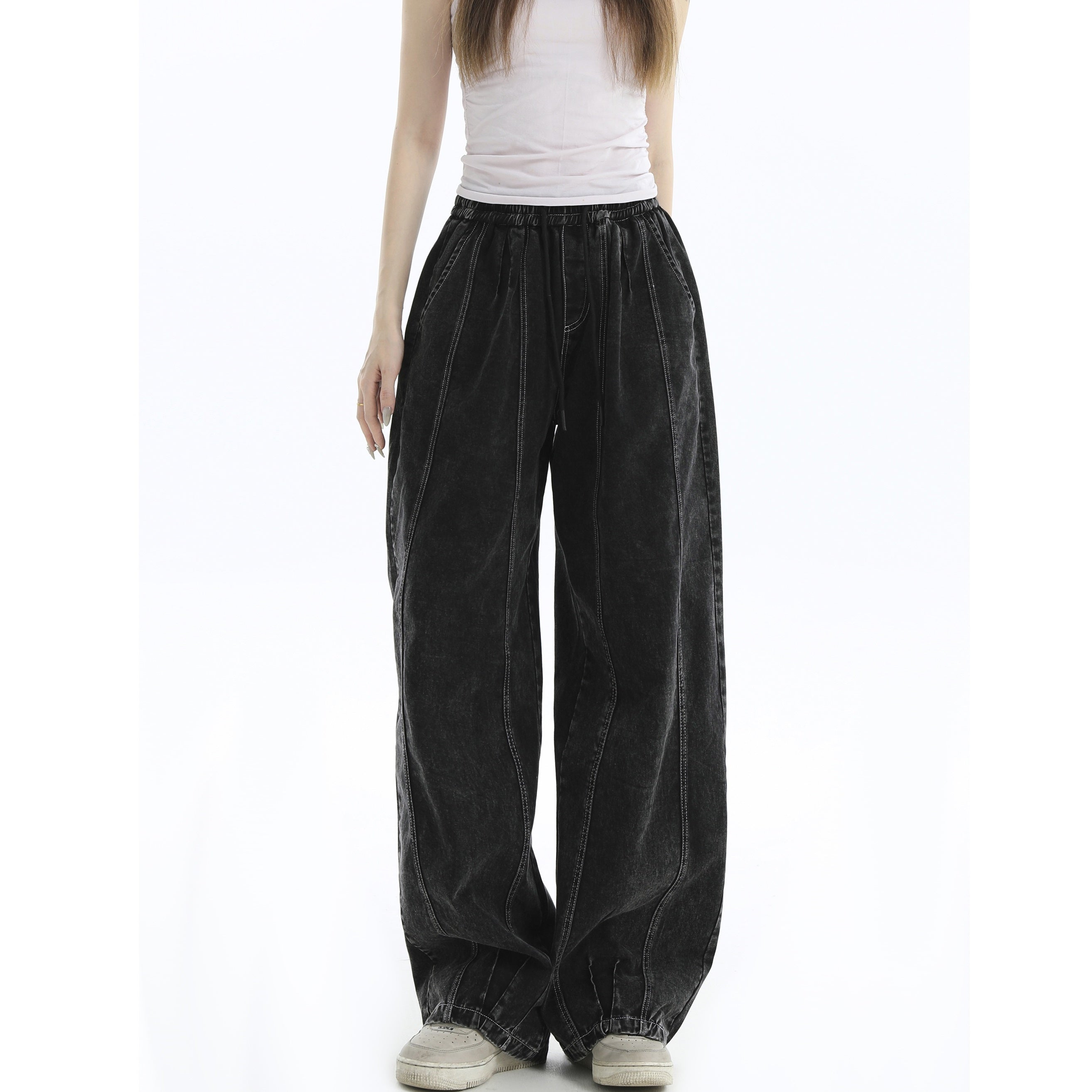 Splicing Crimping Wash Loose Jeans IN7046
