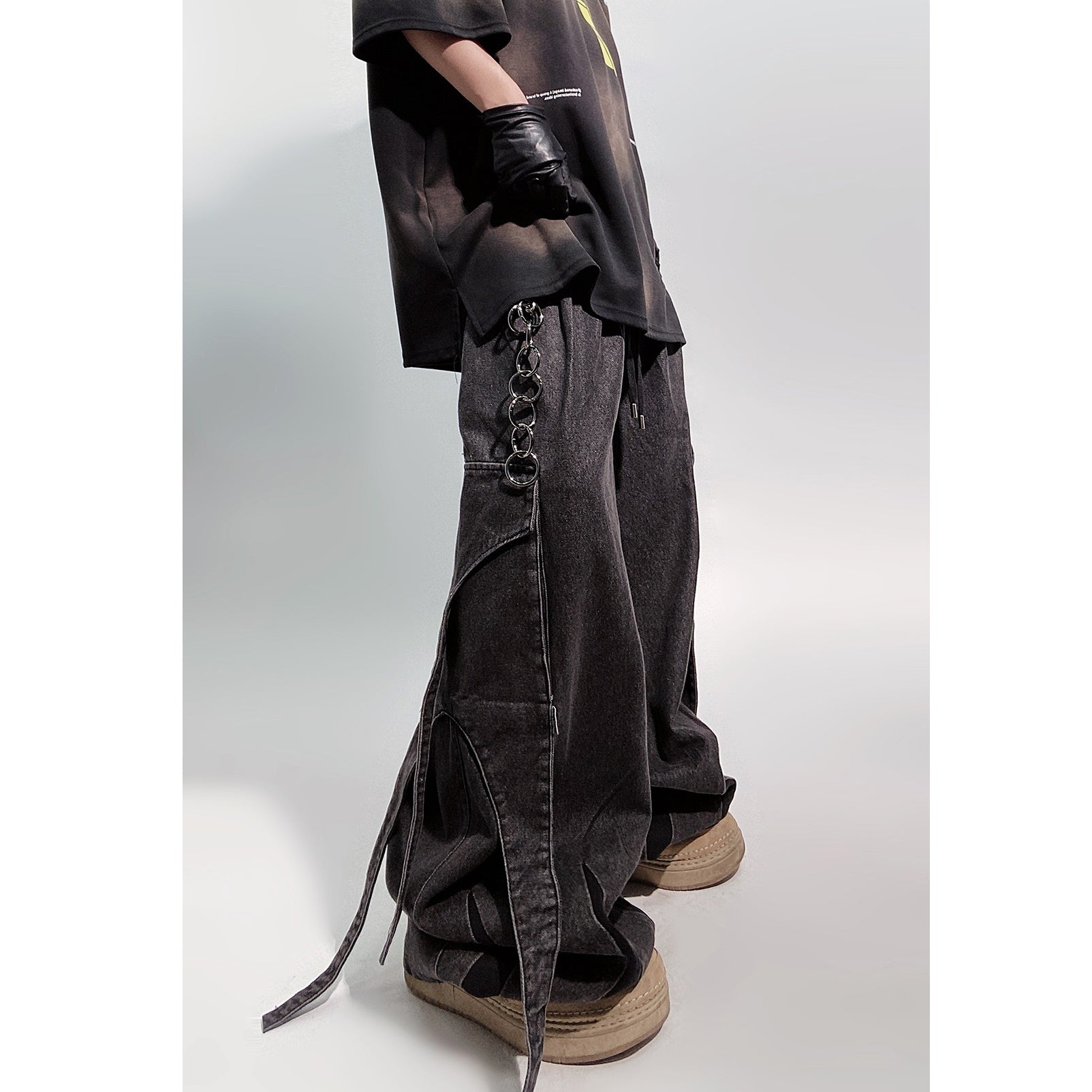Long Strap Design Wide Cargo Jeans UU7025