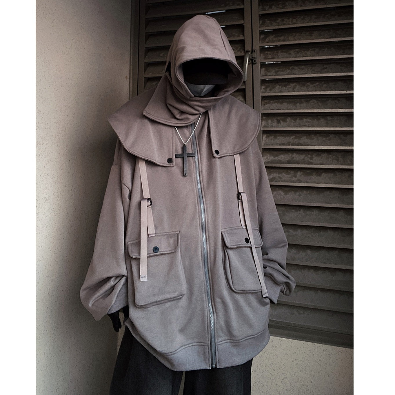 Cape Design Loose Hooded Zip Jacket UU7020