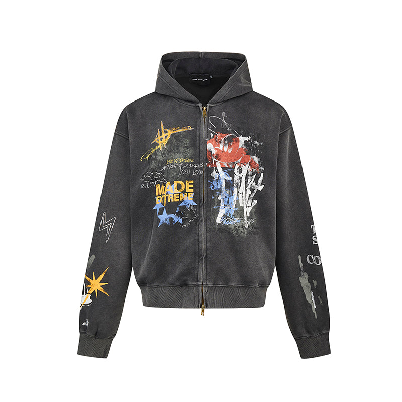 Street Graffiti Zip Hooded Parka MB7082