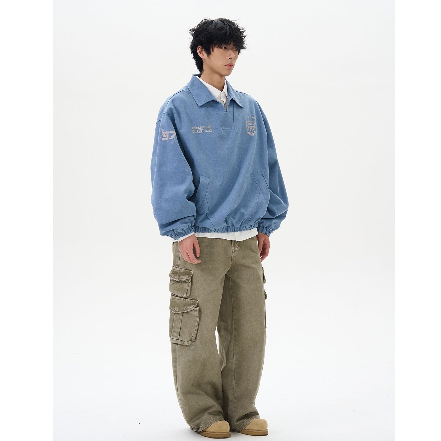 Polo Collar College Style Loose Pullover MB7346