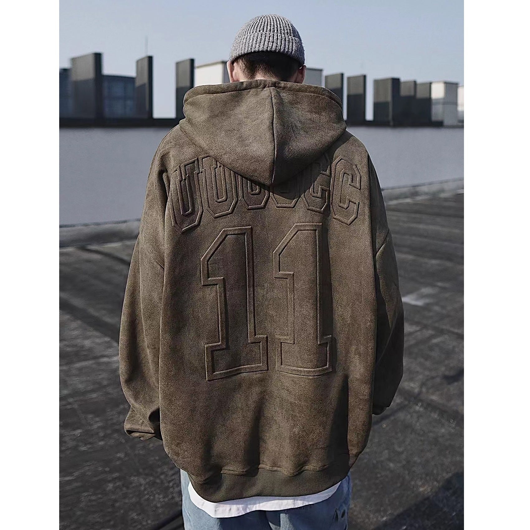 Letter-embossed Oversize Hoodie UU7003