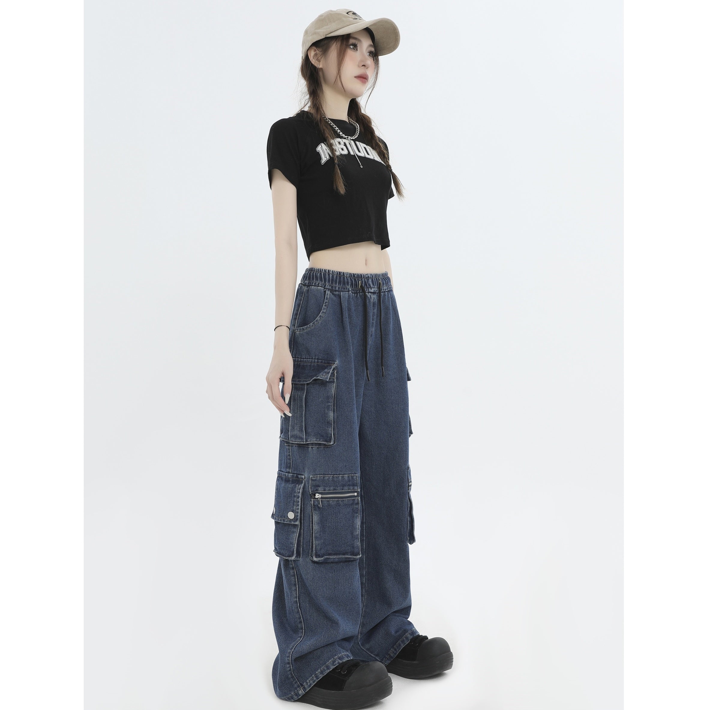Distressed Loose Work Style Cargo Jeans IN7025