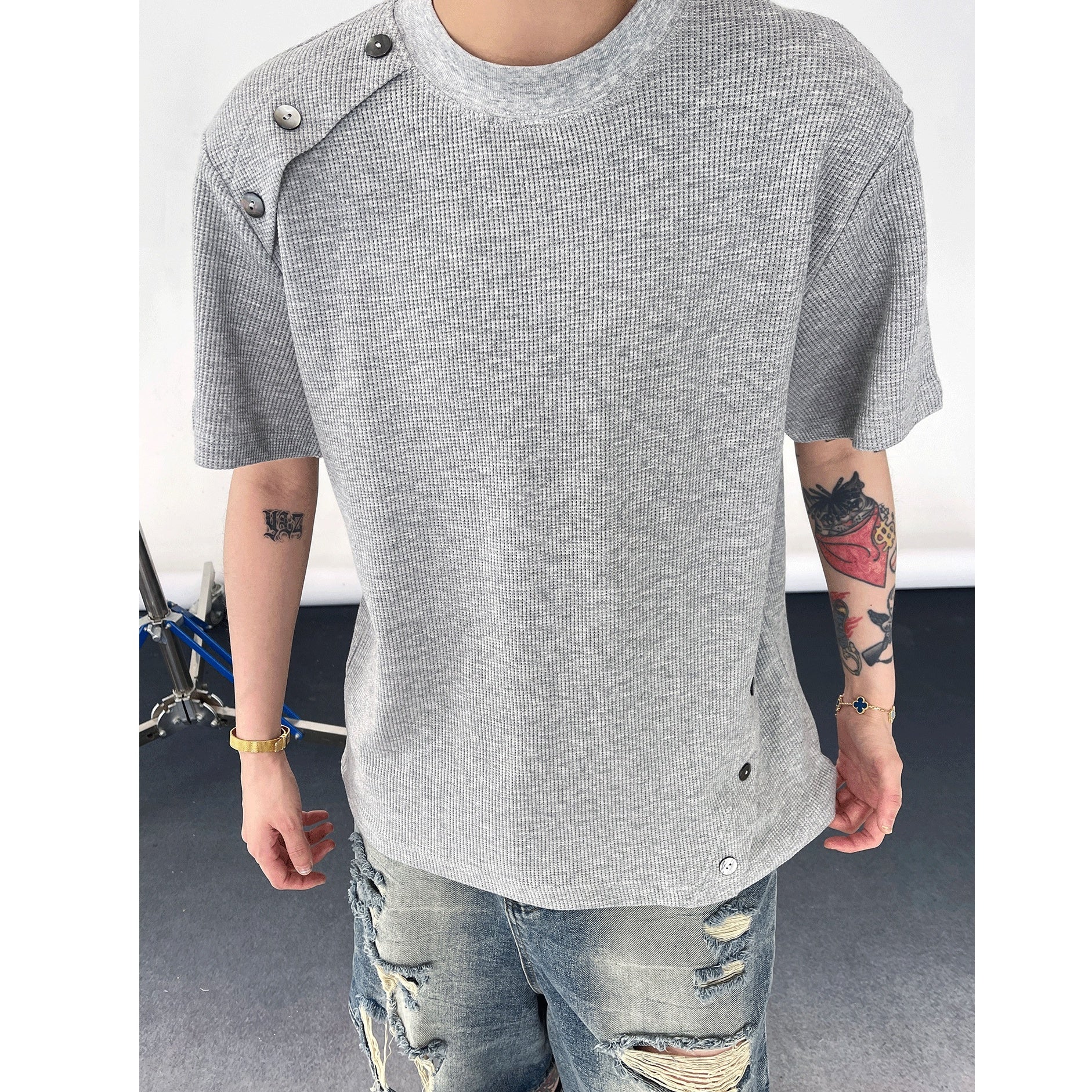 Button Embellishment Small Fit T-shirt EAT132
