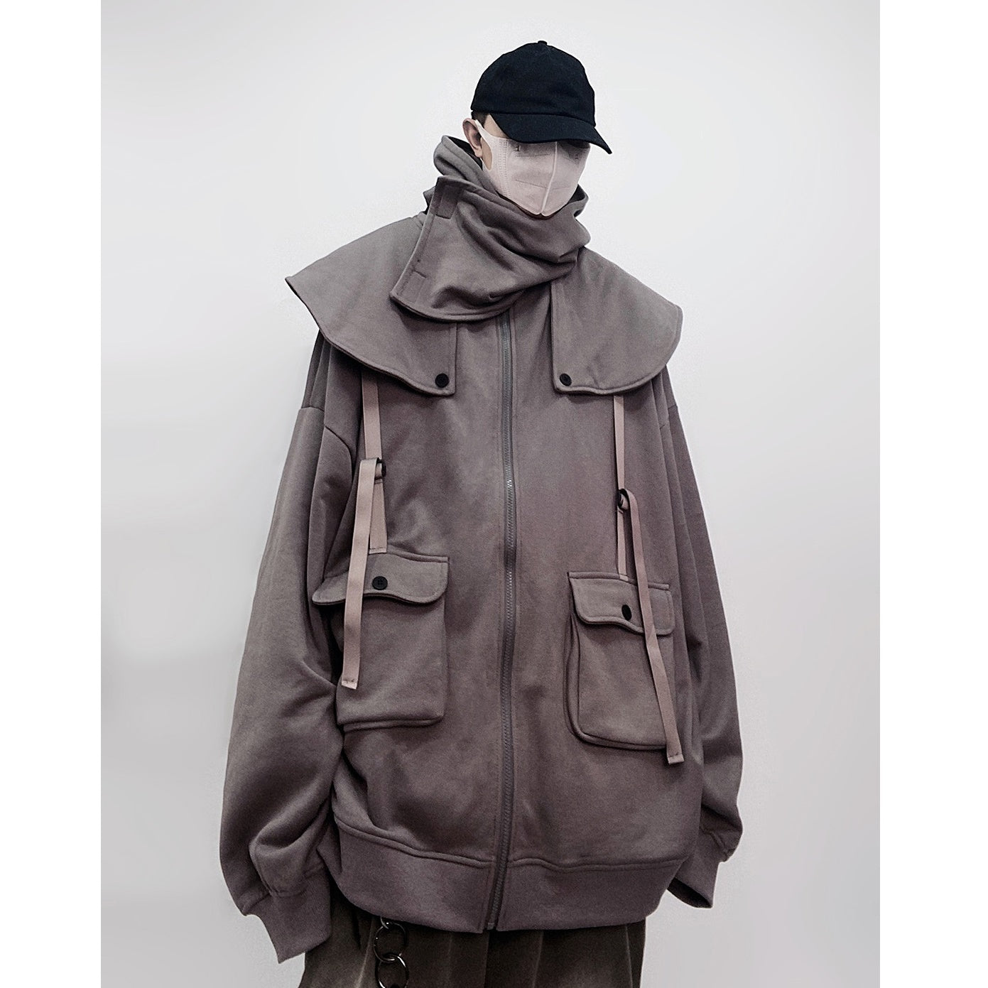 Cape Design Loose Hooded Zip Jacket UU7020