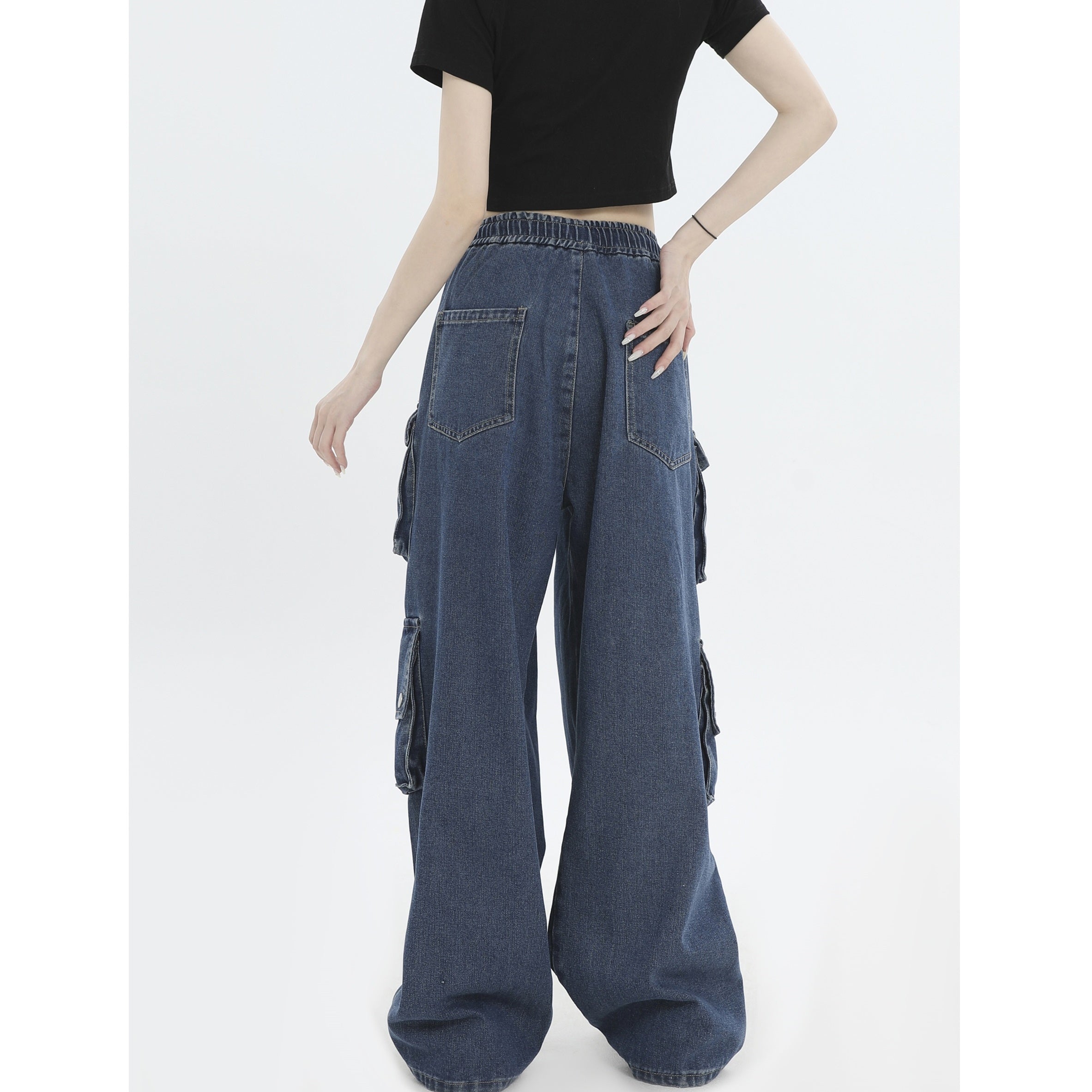 Distressed Loose Work Style Cargo Jeans IN7025