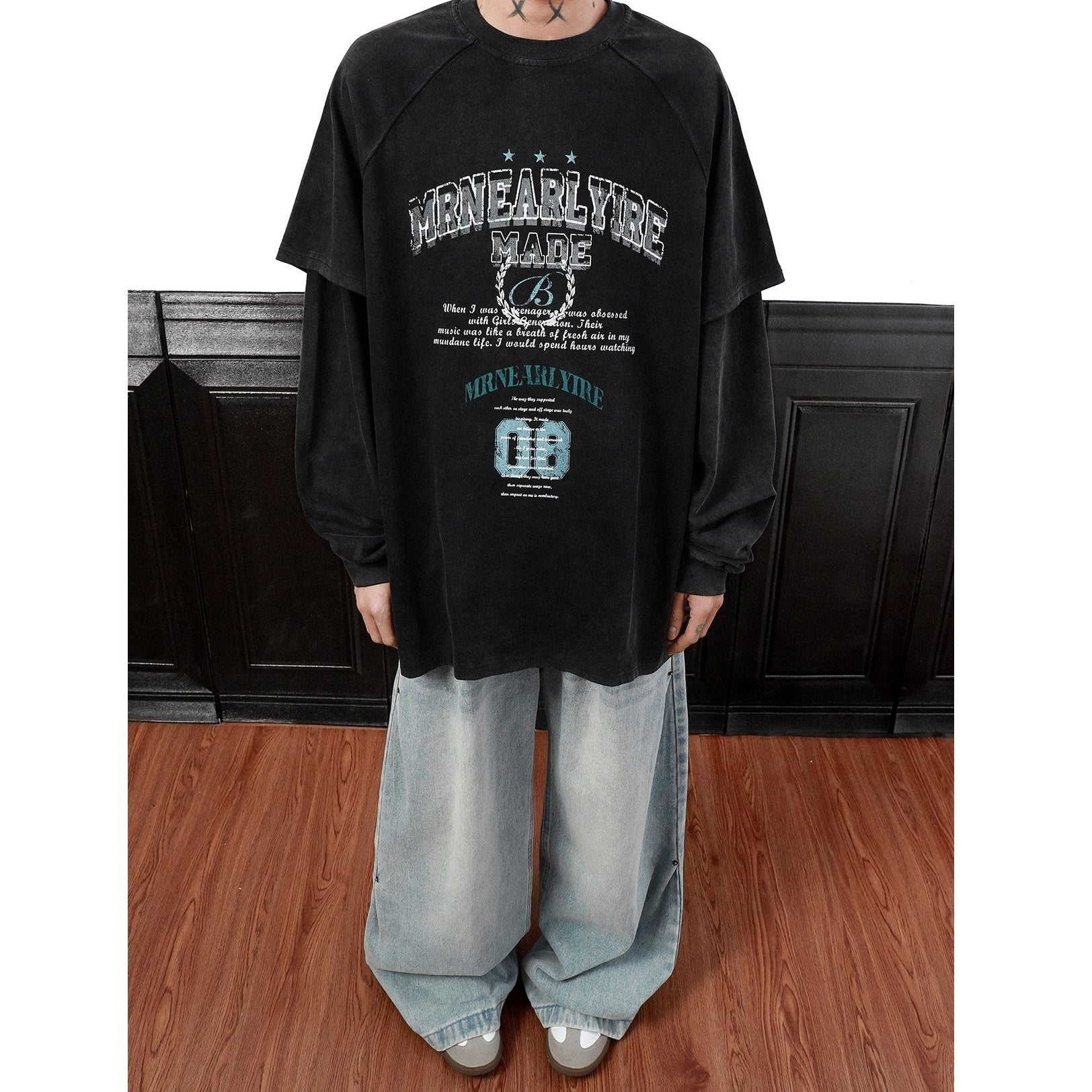 Letter Print Fake Layered Long-sleeved T-shirt MB7318