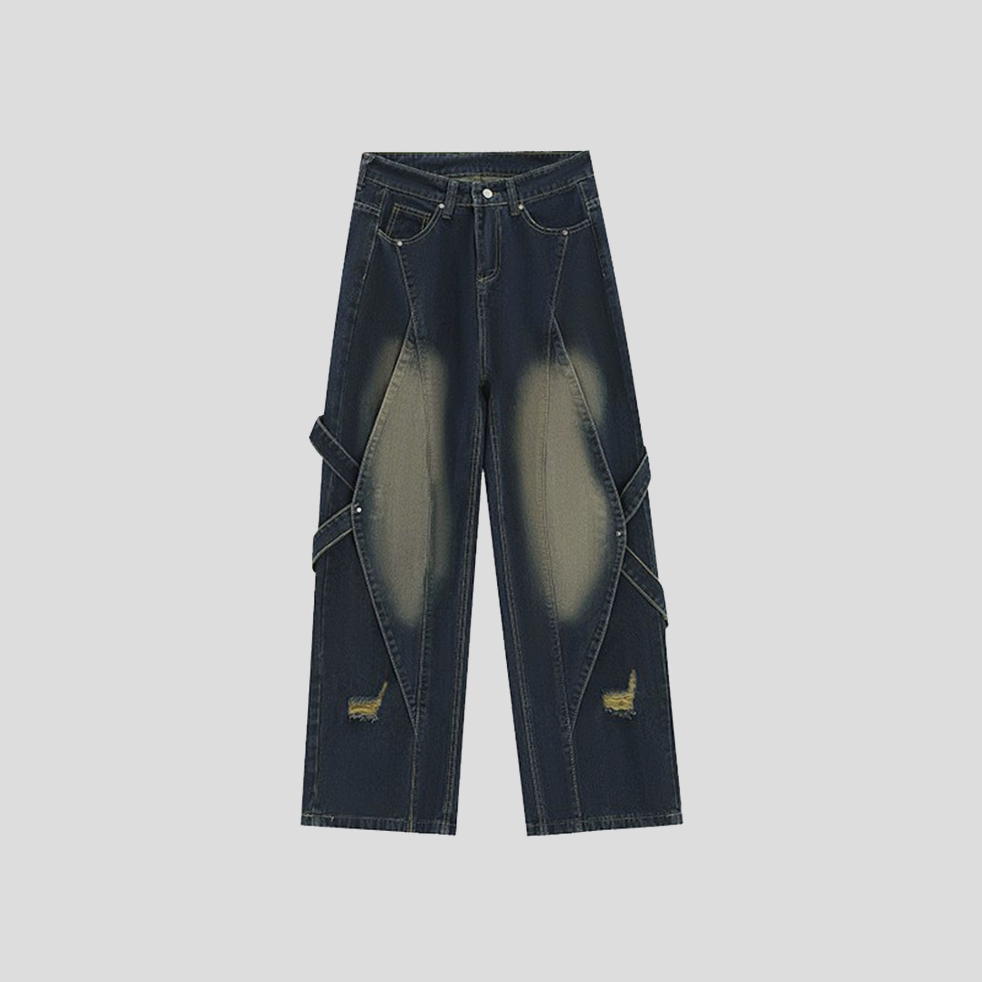 Distressed Washed 3D Panelled Strap Street Jeans IN7010