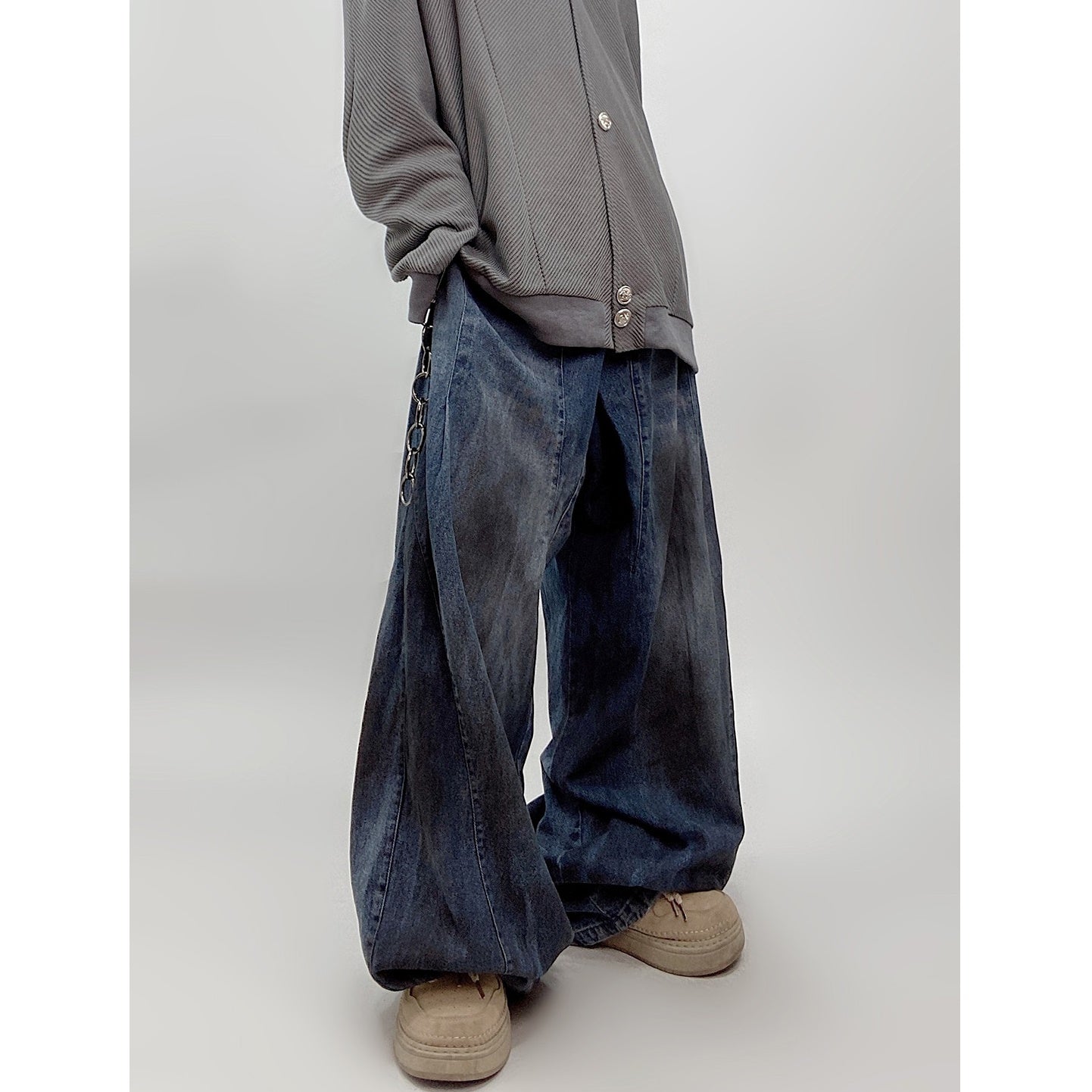 Washed Mud Dyed Distressed Wide-Leg Jeans UU7023