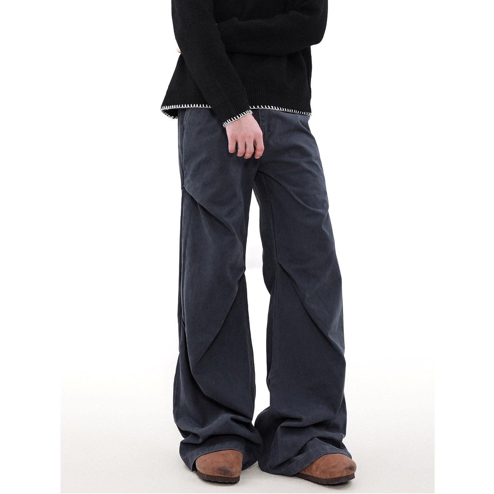 Wash Tuck Pleat Design Loose Straight Pants MB7198