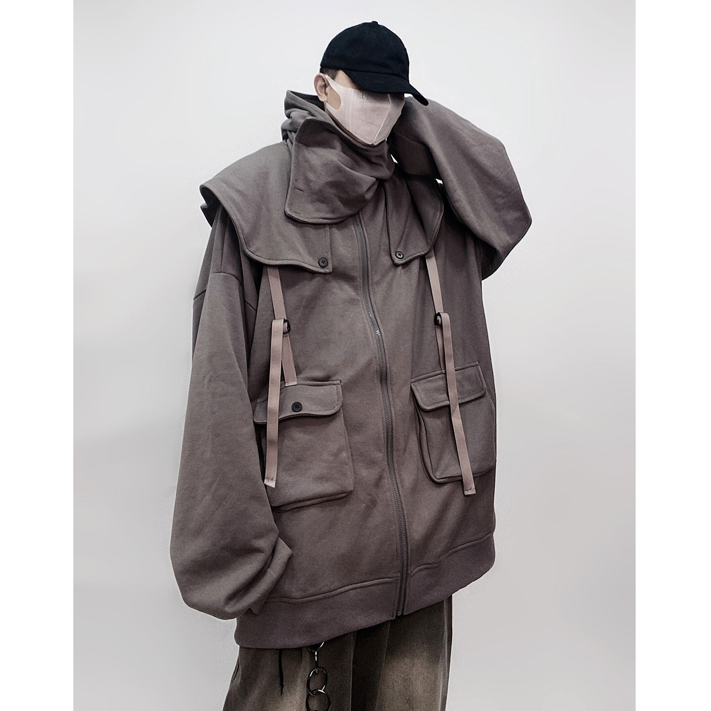Cape Design Loose Hooded Zip Jacket UU7020