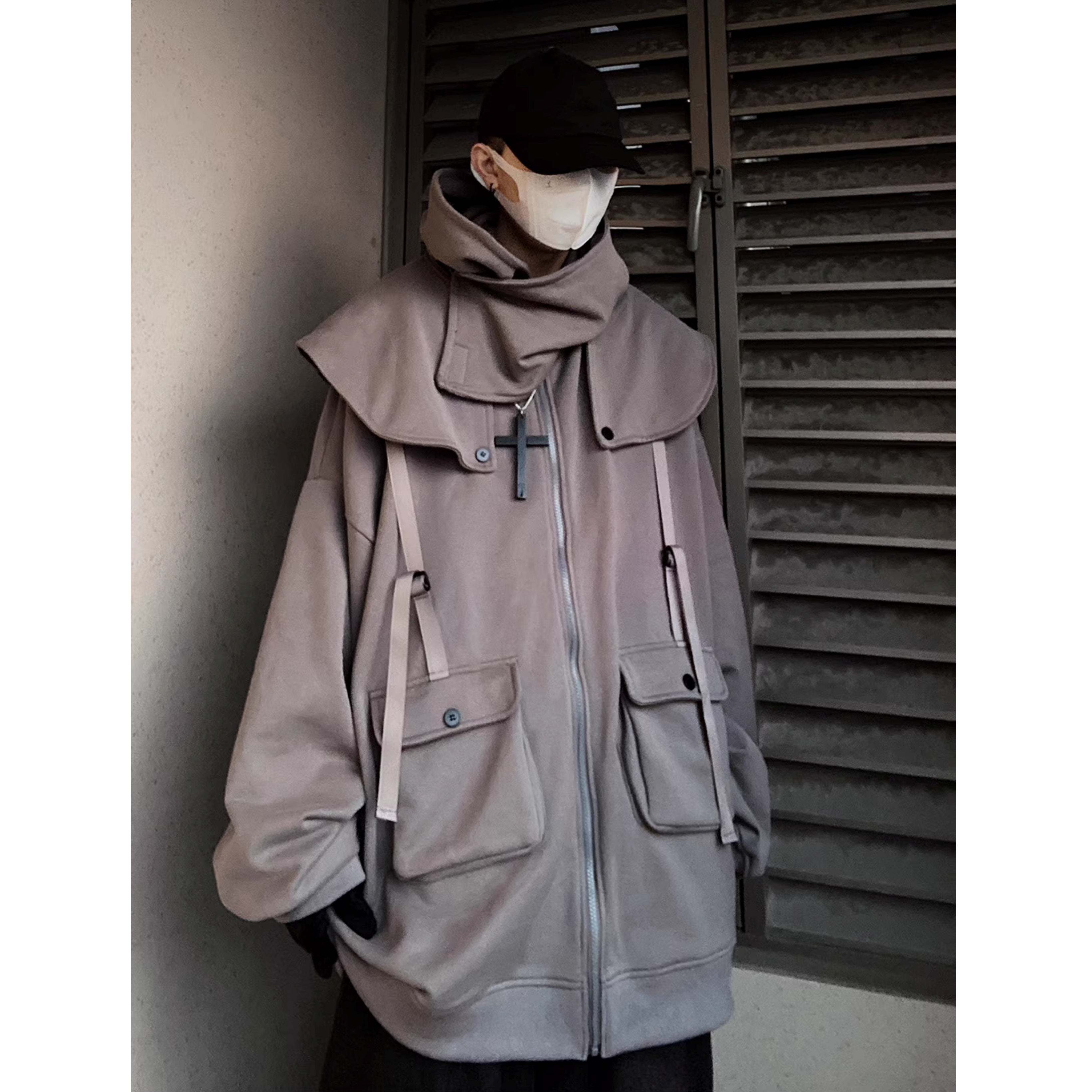 Cape Design Loose Hooded Zip Jacket UU7020