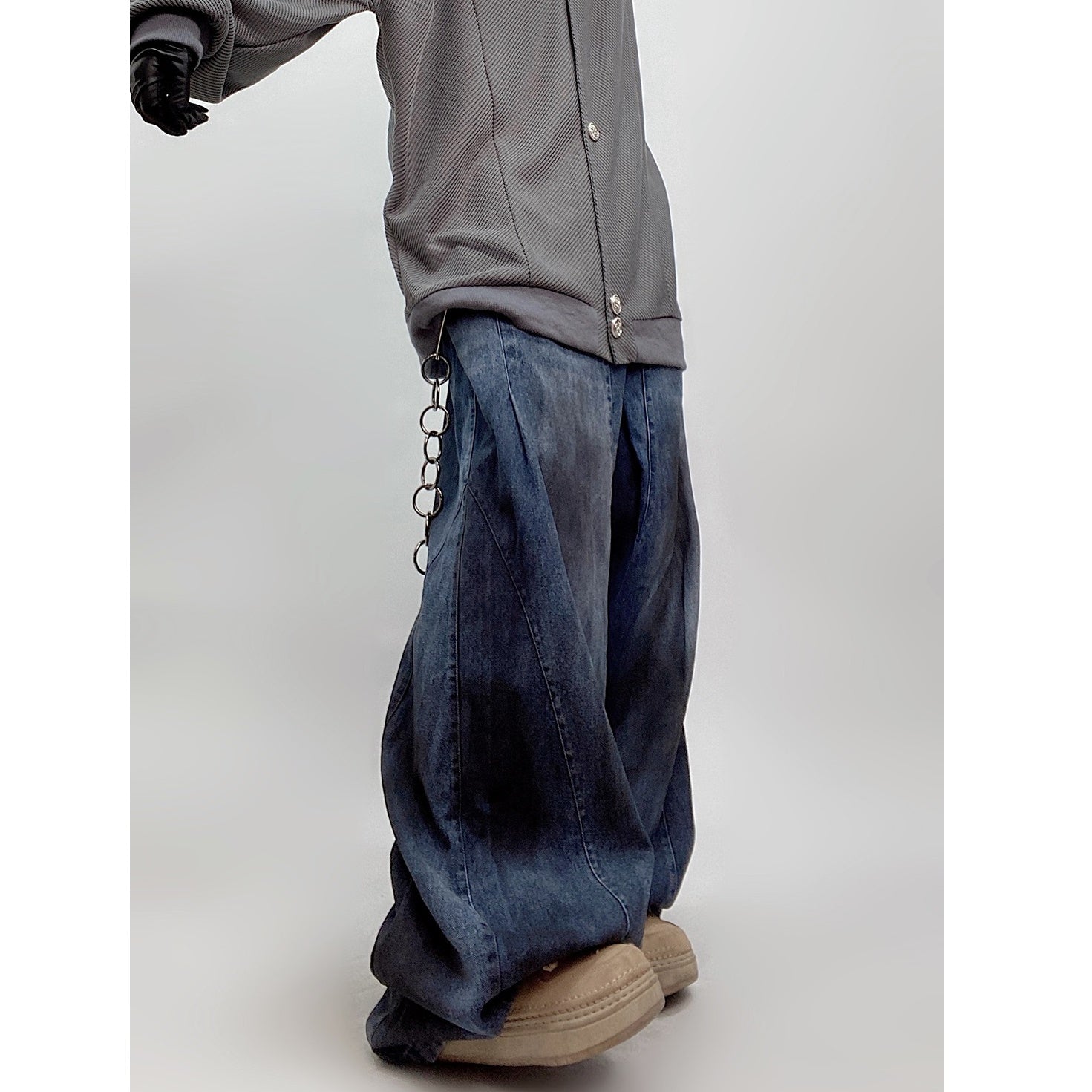 Washed Mud Dyed Distressed Wide-Leg Jeans UU7023