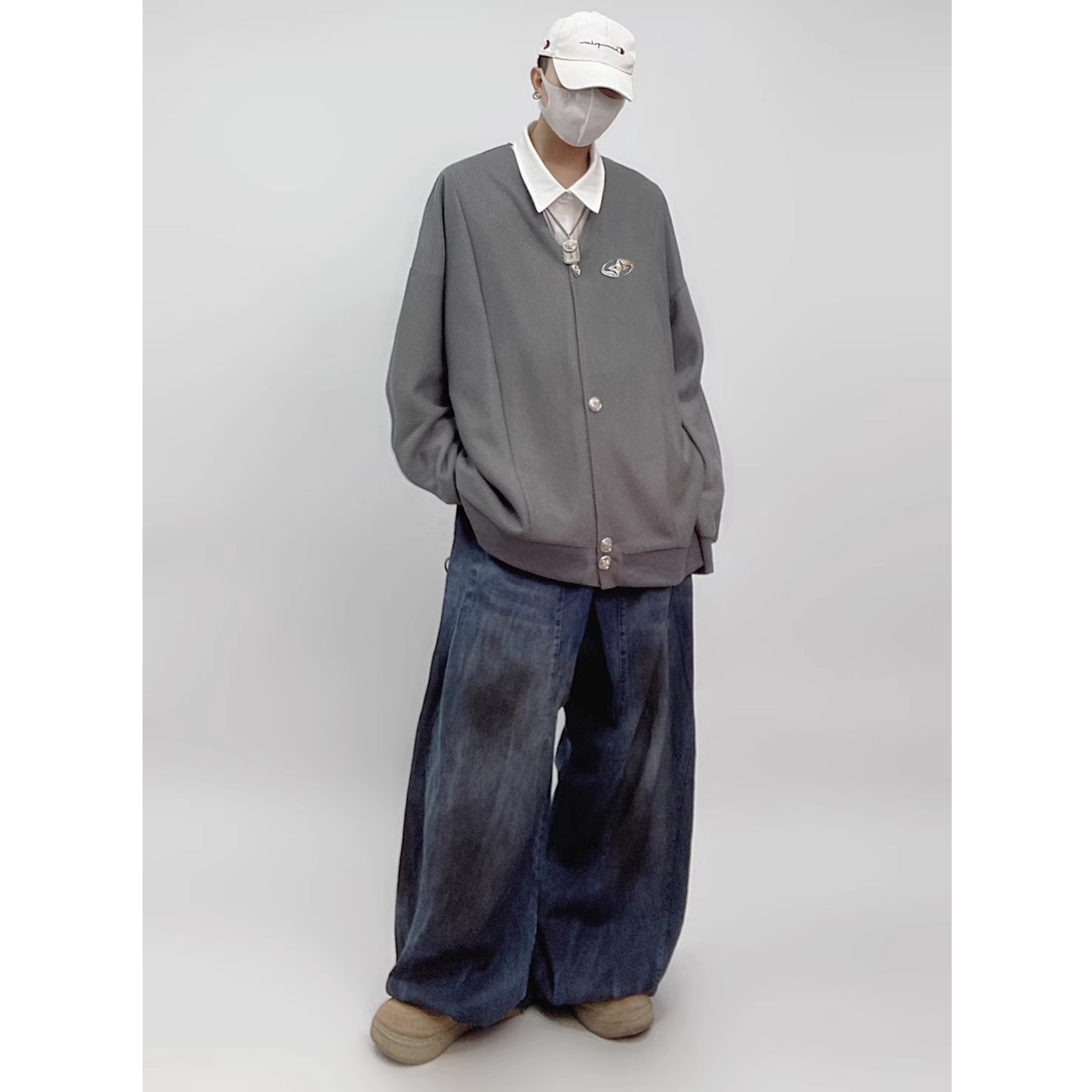 Washed Mud Dyed Distressed Wide-Leg Jeans UU7023