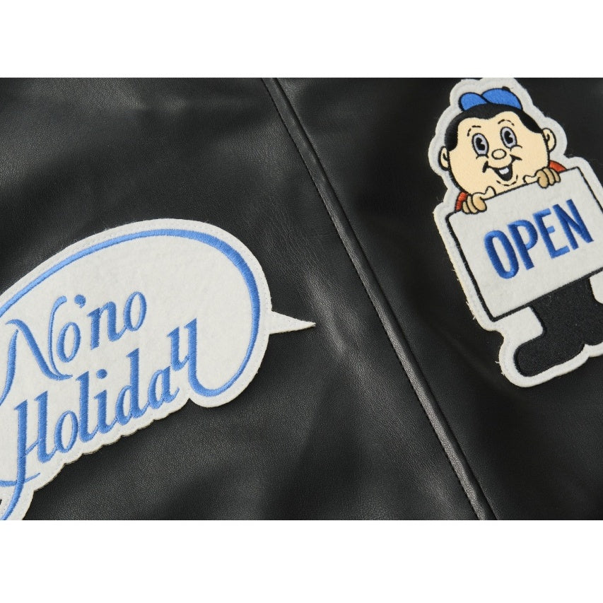 Fake Leather Embroidery Zip-up Jacket BT7001