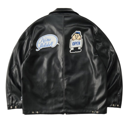Fake Leather Embroidery Zip-up Jacket BT7001
