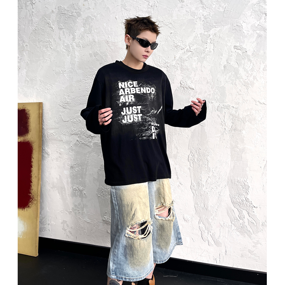 Letter Print Tie-dye Long Sleeve T-shirt EAT092