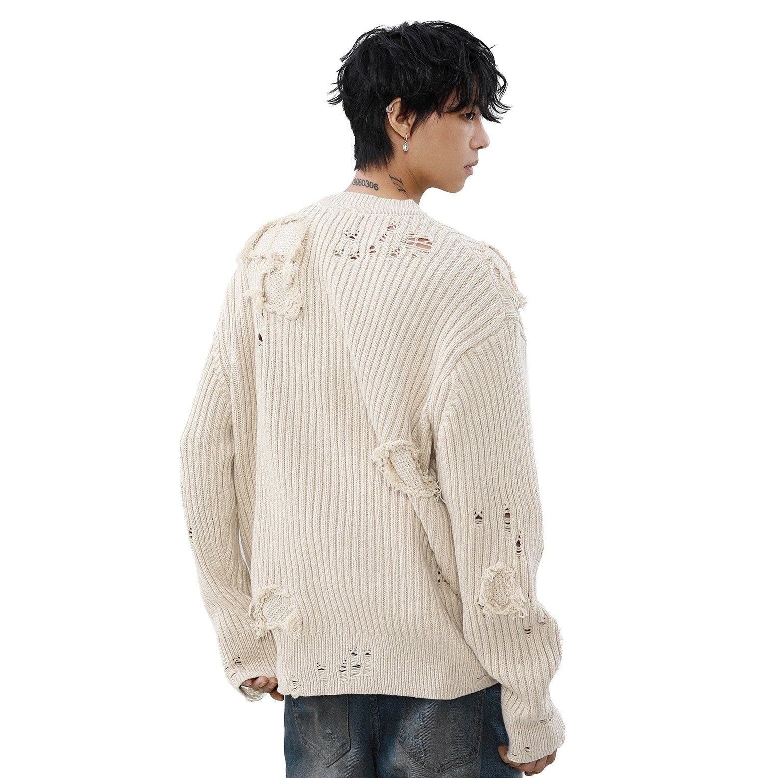 Heavy Industry Washed Ripped Tassel Sweater MB7296