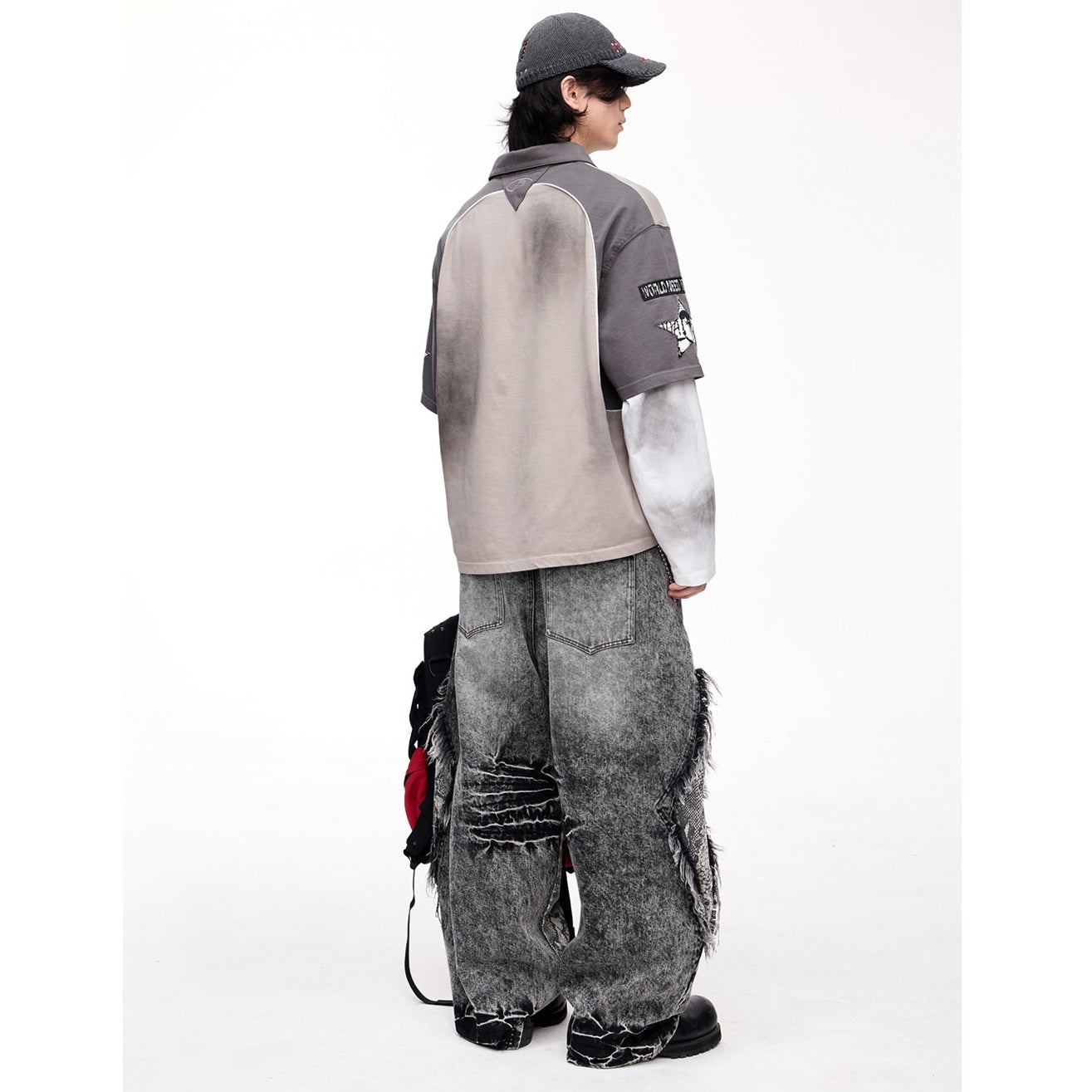 Raw-edged Snakeskin-panelled Washed Barrel Leg Jeans MB7326