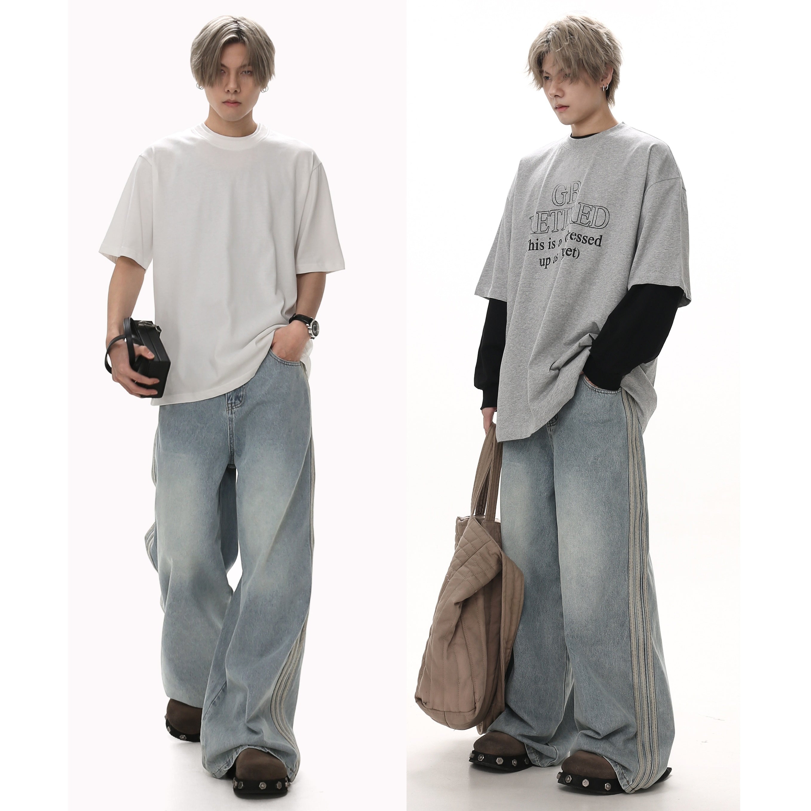 Classic Bar Distressed Loose Straight-leg Jeans GB7004